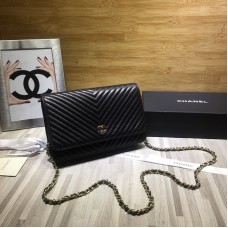 Chanel WOC V Line Bag Lambskin Black 