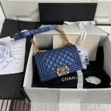 Chanel Le Boy Flap Bag Calfskin Dark Blue