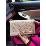 Chanel Le Boy Flap Bag V Embroid Apricot