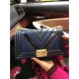 Chanel Le Boy Flap Bag V Embroid Black/Blue