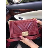 Chanel Le Boy Flap Bag V Embroid Burgundy