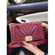 Chanel Le Boy Flap Bag V Embroid Burgundy