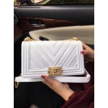 Chanel Le Boy Flap Bag V Embroid White