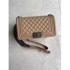 Chanel Le Boy Flap Bag Caviar Leather Khaki