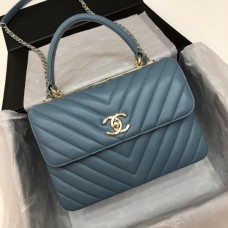 Chanel Trendy CC Bag Lambskin V Line Fog Blue