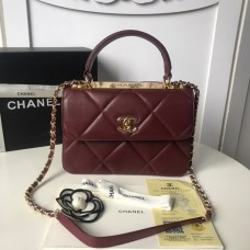 Chanel Trendy CC Quilted Bag Lambskin Leather Gold Hardware 99236 Crimson