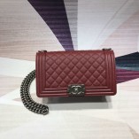 Chanel Le Boy Medium Flap Bag Caviar A67086 Burgundy/ Antique Silver