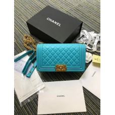 Chanel Le Boy Medium Flap Bag Caviar A67086 Sky Blue/Golden