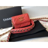 Chanel 19 Flap Coin Purse With Chain Shiny Goatskin AP1787 Red