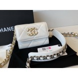 Chanel 19 Flap Coin Purse With Chain Shiny Goatskin AP1787 White