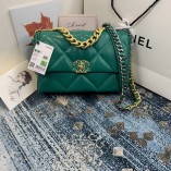 Chanel 19 Large Flap Bag Lambskin Gold-Tone Green