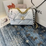 Chanel 19 Large Flap Bag Lambskin Gold-Tone White