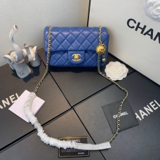 Chanel Lambskin & Gold-Tone Metal Flap Bag Blue AS1787