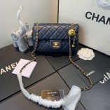 Chanel Lambskin & Gold-Tone Metal Flap Bag Dark Blue AS1787