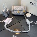 Chanel Lambskin & Gold-Tone Metal Flap Bag Grey AS1787