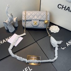 Chanel Lambskin & Gold-Tone Metal Flap Bag Grey AS1787