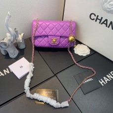 Chanel Lambskin & Gold-Tone Metal Flap Bag Violet AS1787