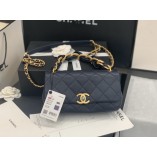 Chanel 2021 Shiny Lambskin & Gold-Tone Metal Dark Blue Flap Bag