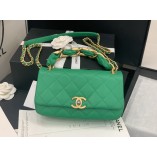 Chanel 2021 Shiny Lambskin & Gold-Tone Metal Green Flap Bag