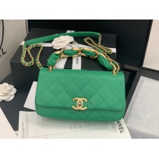 Chanel 2021 Shiny Lambskin & Gold-Tone Metal Green Flap Bag