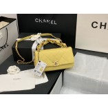 Chanel 2021 Shiny Lambskin & Gold-Tone Metal Yellow Flap Bag