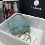 Chanel Mini Flap Bag with Top Handle AS2431 Cyan Blue