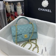 Chanel Mini Flap Bag with Top Handle AS2431 Cyan Blue