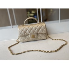 Chanel Mini Flap Bag with Top Handle Calfskin & Golden-Tone Metal Golden