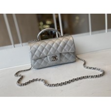 Chanel Mini Flap Bag with Top Handle Calfskin & Silver-Tone Metal Silver