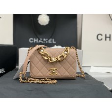 Chanel Calfskin & Gold-Tone Metal Mini Flap Bag AS2638 Apricot