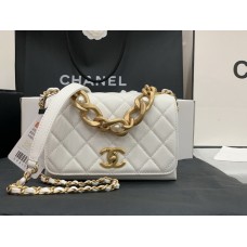 Chanel Calfskin & Gold-Tone Metal Mini Flap Bag AS2638 White