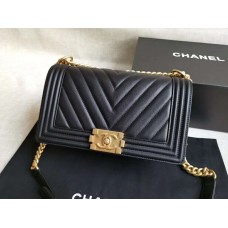 Chanel Le Boy V line Medium bag black with golden hardware