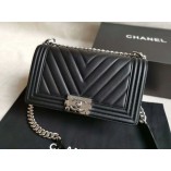 Chanel Le Boy V line Medium bag black with silver hardware