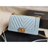 Chanel Le Boy V line Medium bag Light blue with golden hardware