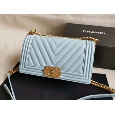 Chanel Le Boy V line Medium bag Light blue with golden hardware