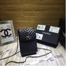 Chanel Lambskin Chevron Trendy CC phone Holder Pouch Black