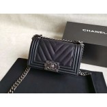 Chanel Le Boy V line Small bag black with antique silver hardware