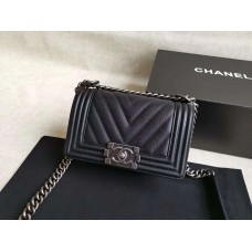 Chanel Le Boy V line Small bag black with antique silver hardware