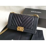 Chanel Le Boy V line Medium bag Caviar black with golden hardware