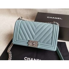 Chanel Le Boy V line Medium bag Light blue with silver hardware