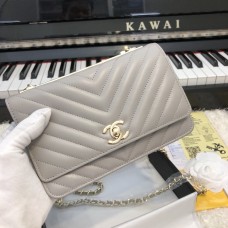 Chanel Small Flap Bag WOC 80982 V line Grey White