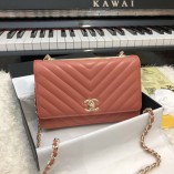 Chanel Small Flap Bag WOC 80982 V line Light Red