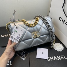 Chanel 19 Large Flap Bag Lambskin Silver