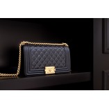 Chanel Le Boy Flap Bag Quilted Caviar bag Medium Black/Golden 67085