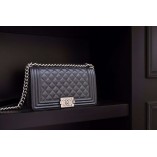 Chanel Le Boy Flap Bag Quilted Caviar bag Medium Black/Silver 67085