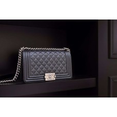 Chanel Le Boy Flap Bag Quilted Caviar bag Medium Black/Silver 67085