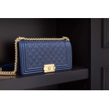 Chanel Le Boy Flap Bag Quilted Caviar bag Medium Darkblue 67085