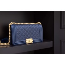 Chanel Le Boy Flap Bag Quilted Caviar bag Medium Darkblue 67085