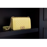 Chanel Le Boy Flap Bag Quilted Caviar bag Medium Yellow 67085