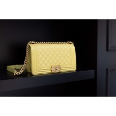 Chanel Le Boy Flap Bag Quilted Caviar bag Medium Yellow 67085